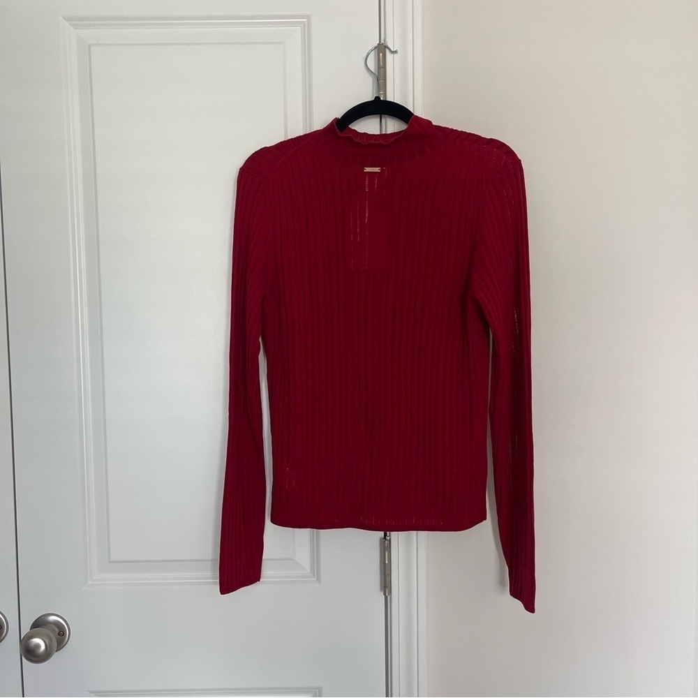 Cult Gaia x GAP Red Ribbed Wool Mock Neck Sweater NWT Size Large - Picture 3 of 9